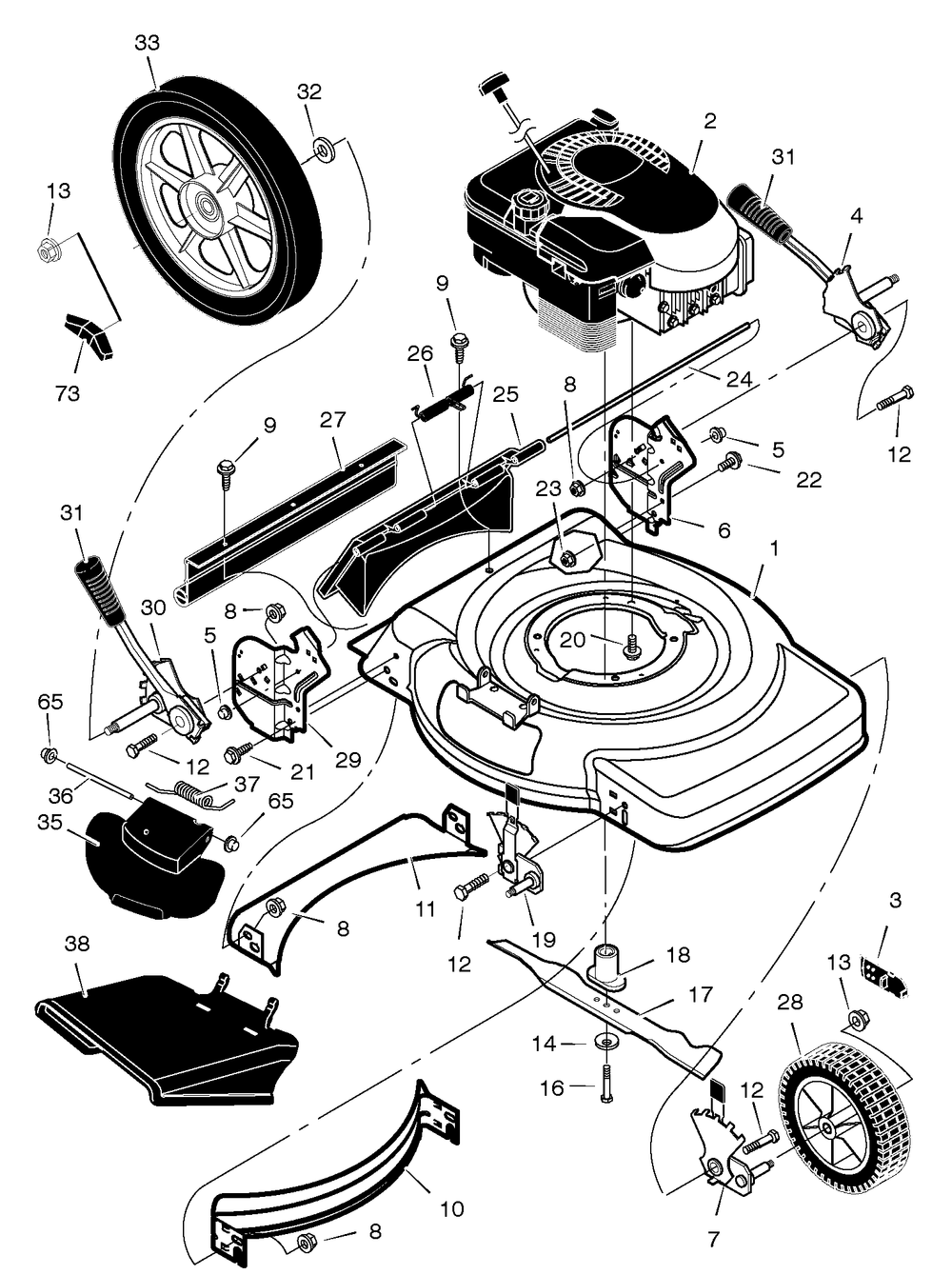 Mower Housing Assembly Diagram and Parts List for 223310X31A 2005 Briggs and Stratton Lawn Mower
